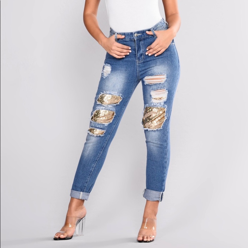 New. Fashion Nova. Sequin Ripped Jeans
